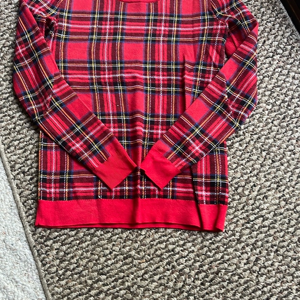 Red Tartan Plaid Long Sleeve Crew Neck Sweater